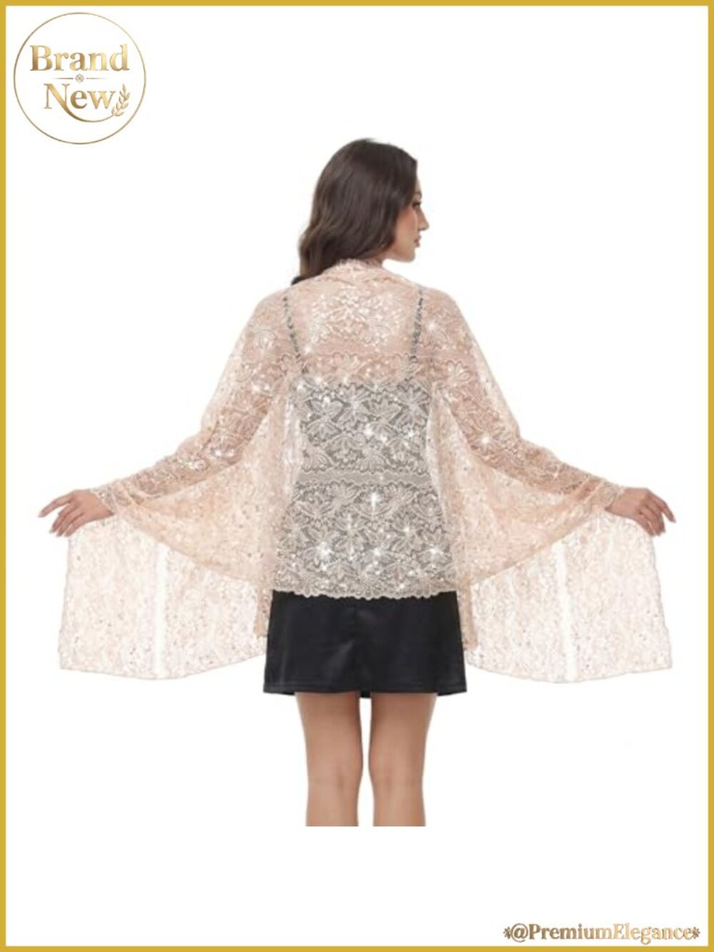Sequin Lace Shawl with Rhinestones Evening Wrap for Wedding